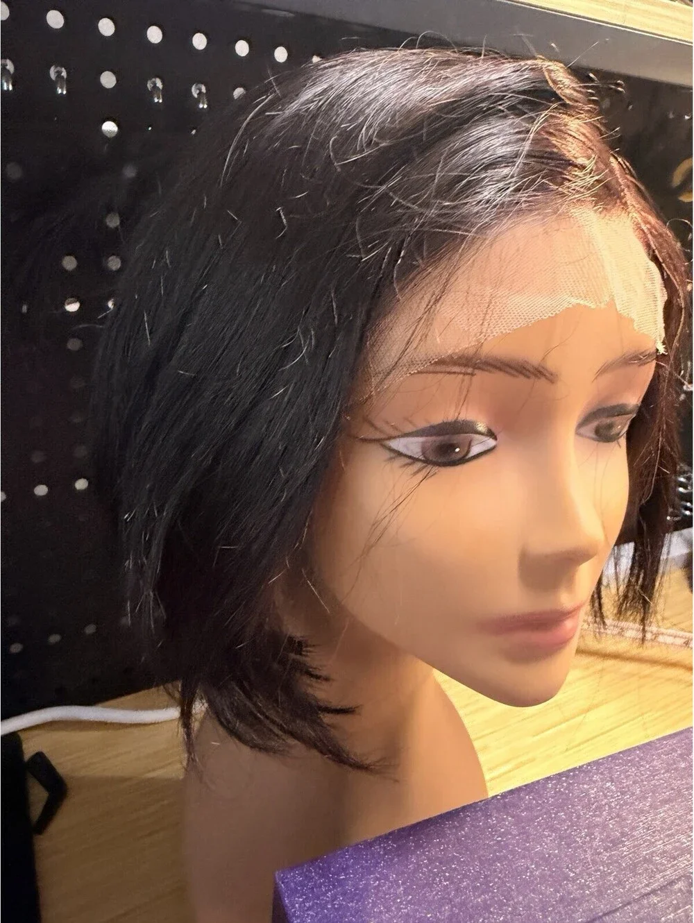 LUVME For You Dark Brown Human Hair Wig Shoulder Length Side Part Lace Wig Bob *